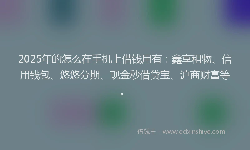 2025年的怎么在手机上借钱用有：鑫享租物、信用钱包、悠悠分期、现金秒借贷宝、沪商财富等。