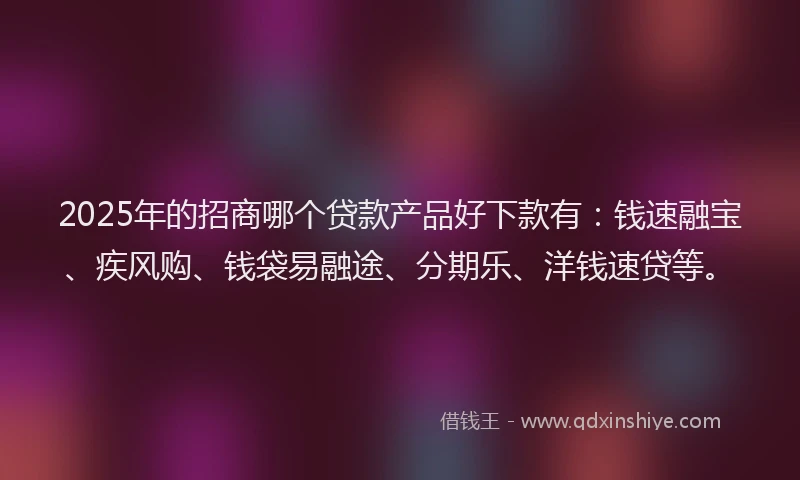 2025年的招商哪个贷款产品好下款有：钱速融宝、疾风购、钱袋易融途、分期乐、洋钱速贷等。