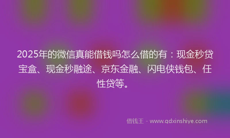 2025年的微信真能借钱吗怎么借的有：现金秒贷宝盒、现金秒融途、京东金融、闪电侠钱包、任性贷等。