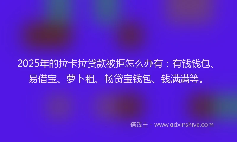 2025年的拉卡拉贷款被拒怎么办有：有钱钱包、易借宝、萝卜租、畅贷宝钱包、钱满满等。