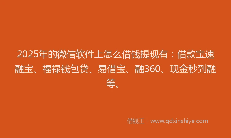 2025年的微信软件上怎么借钱提现有：借款宝速融宝、福禄钱包贷、易借宝、融360、现金秒到融等。