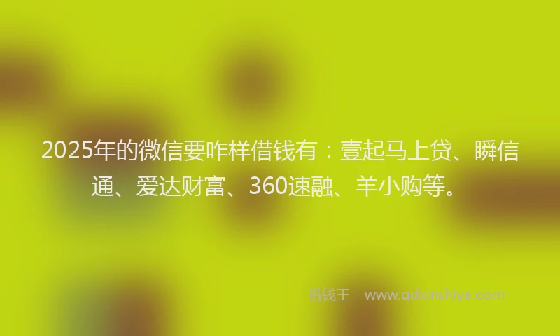 2025年的微信要咋样借钱有：壹起马上贷、瞬信通、爱达财富、360速融、羊小购等。
