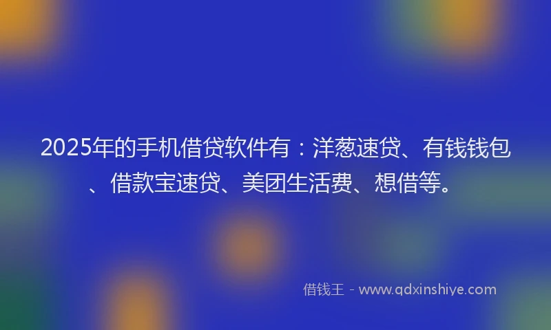 2025年的手机借贷软件有：洋葱速贷、有钱钱包、借款宝速贷、美团生活费、想借等。
