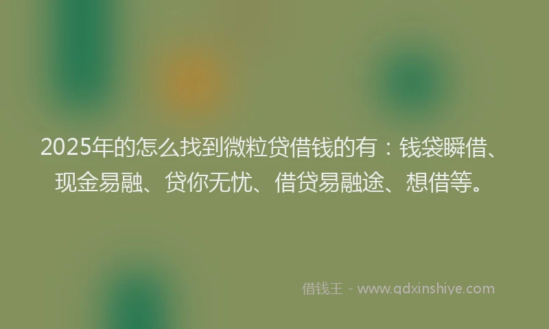 2025年的怎么找到微粒贷借钱的有：钱袋瞬借、现金易融、贷你无忧、借贷易融途、想借等。