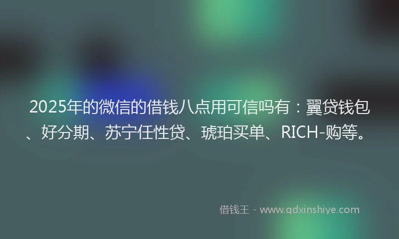 2025年的微信的借钱八点用可信吗有：翼贷钱包、好分期、苏宁任性贷、琥珀买单、RICH-购等。