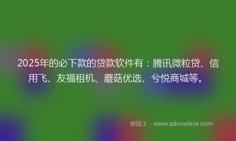 2025年的必下款的贷款软件有：腾讯微粒贷、信用飞、友福租机、蘑菇优选、兮悦商城等。
