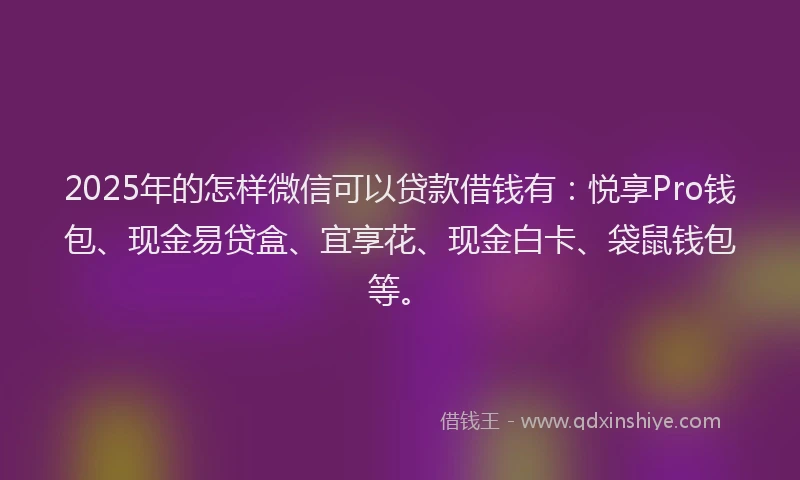 2025年的怎样微信可以贷款借钱有：悦享Pro钱包、现金易贷盒、宜享花、现金白卡、袋鼠钱包等。