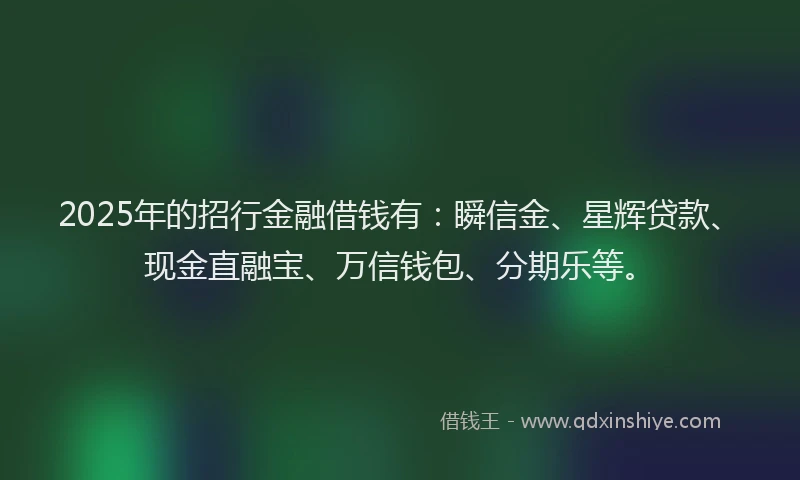 2025年的招行金融借钱有：瞬信金、星辉贷款、现金直融宝、万信钱包、分期乐等。