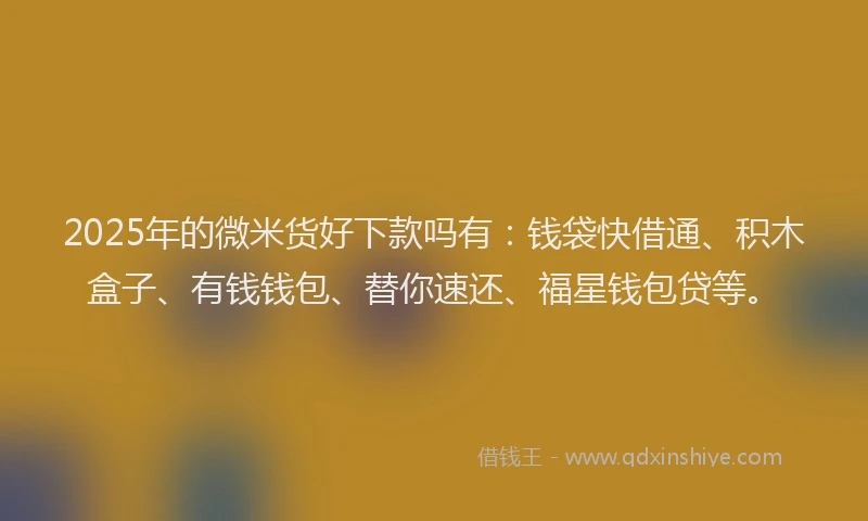2025年的微米货好下款吗有：钱袋快借通、积木盒子、有钱钱包、替你速还、福星钱包贷等。