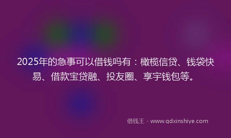 2025年的急事可以借钱吗有：橄榄信贷、钱袋快易、借款宝贷融、投友圈、享宇钱包等。