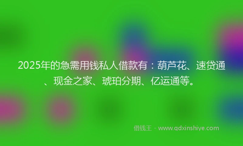 2025年的急需用钱私人借款有：葫芦花、速贷通、现金之家、琥珀分期、亿运通等。