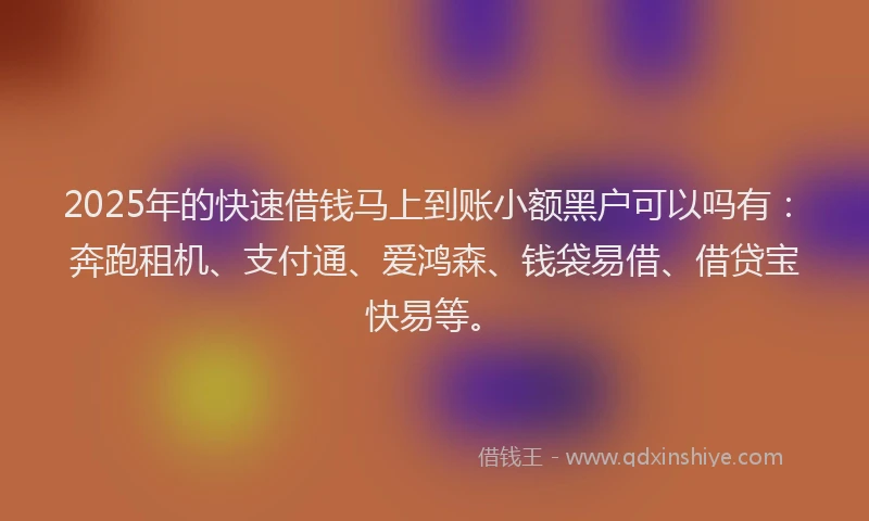 2025年的快速借钱马上到账小额黑户可以吗有：奔跑租机、支付通、爱鸿森、钱袋易借、借贷宝快易等。