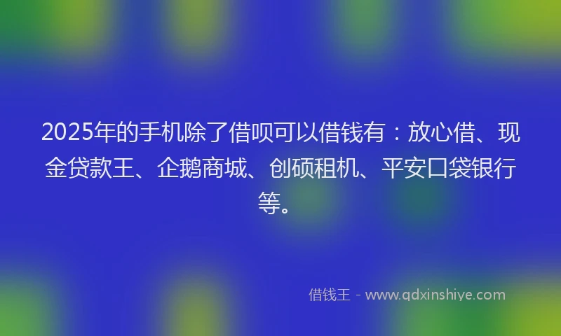 2025年的手机除了借呗可以借钱有：放心借、现金贷款王、企鹅商城、创硕租机、平安口袋银行等。