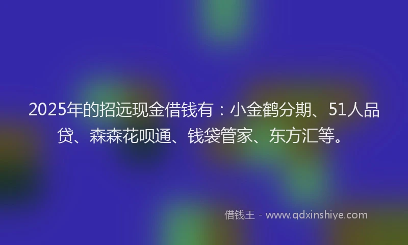 2025年的招远现金借钱有：小金鹤分期、51人品贷、森森花呗通、钱袋管家、东方汇等。