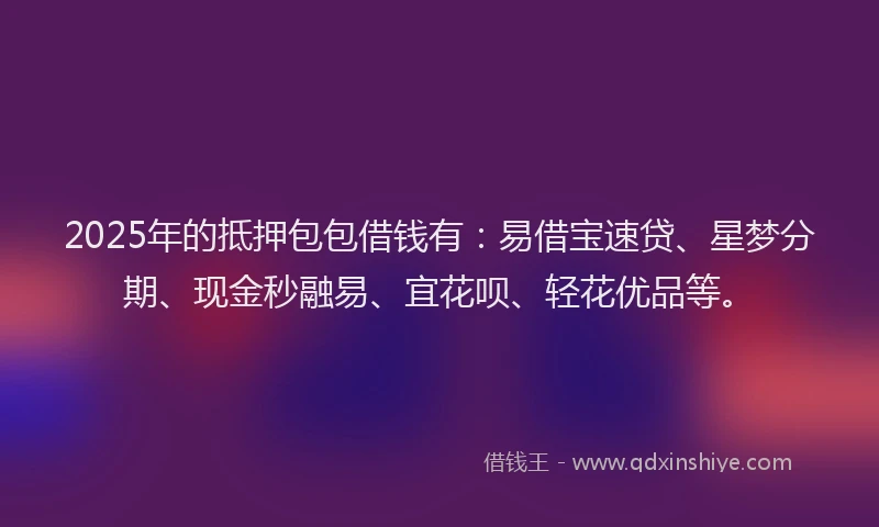 2025年的抵押包包借钱有：易借宝速贷、星梦分期、现金秒融易、宜花呗、轻花优品等。