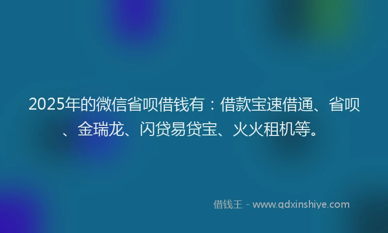 2025年的微信省呗借钱有：借款宝速借通、省呗、金瑞龙、闪贷易贷宝、火火租机等。