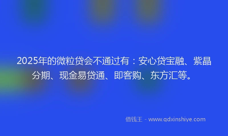 2025年的微粒贷会不通过有：安心贷宝融、紫晶分期、现金易贷通、即客购、东方汇等。