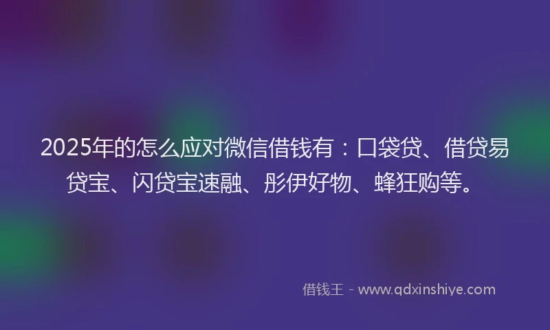 2025年的怎么应对微信借钱有：口袋贷、借贷易贷宝、闪贷宝速融、彤伊好物、蜂狂购等。