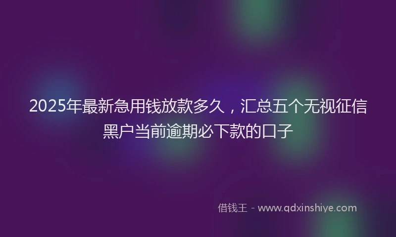 2025年最新急用钱放款多久，汇总五个无视征信黑户当前逾期必下款的口子