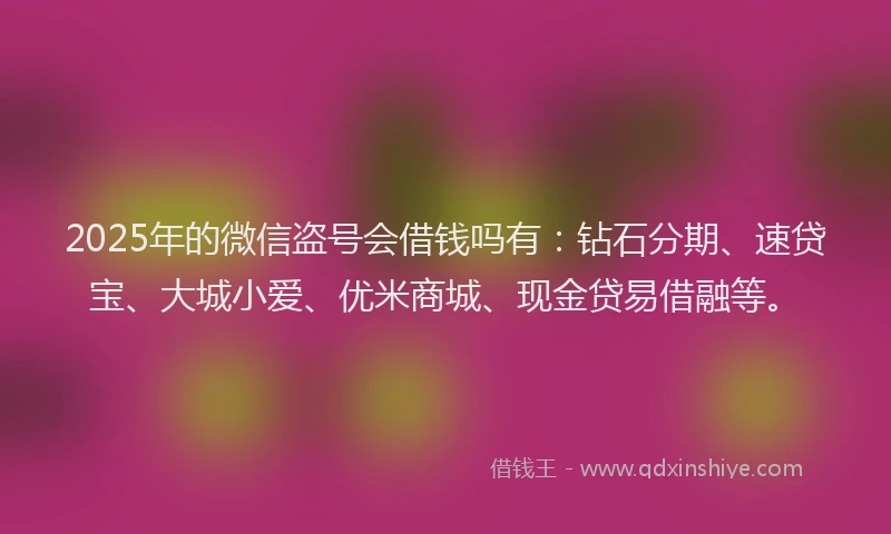 2025年的微信盗号会借钱吗有：钻石分期、速贷宝、大城小爱、优米商城、现金贷易借融等。