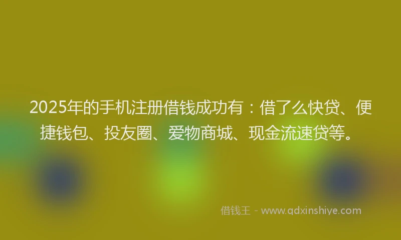 2025年的手机注册借钱成功有：借了么快贷、便捷钱包、投友圈、爱物商城、现金流速贷等。