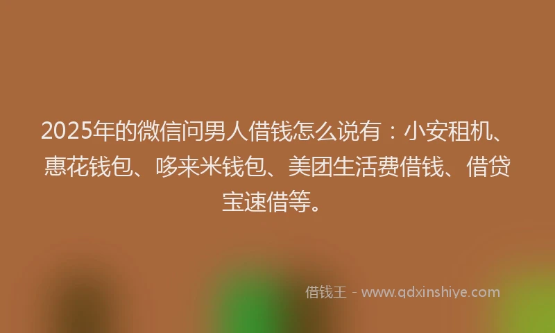 2025年的微信问男人借钱怎么说有：小安租机、惠花钱包、哆来米钱包、美团生活费借钱、借贷宝速借等。