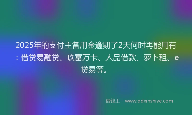 2025年的支付主备用金逾期了2天何时再能用有：借贷易融贷、玖富万卡、人品借款、萝卜租、e贷易等。