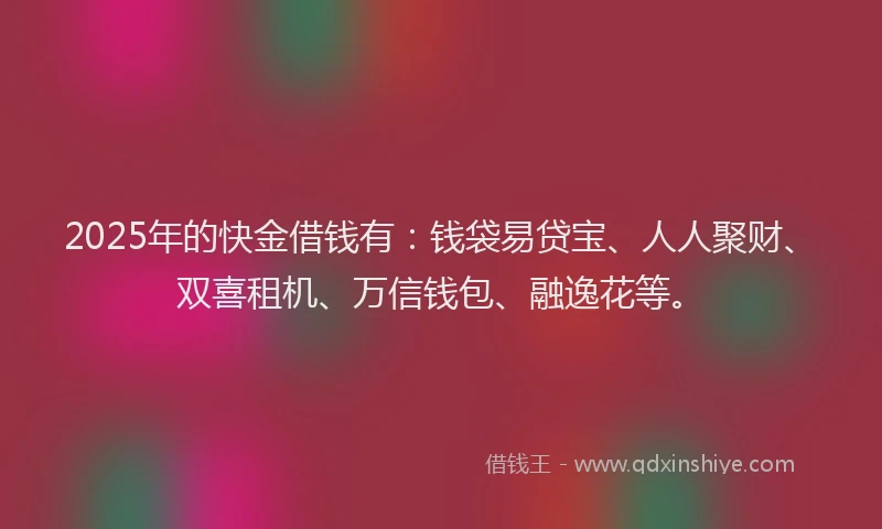 2025年的快金借钱有：钱袋易贷宝、人人聚财、双喜租机、万信钱包、融逸花等。