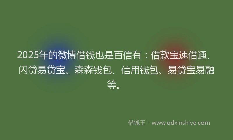 2025年的微博借钱也是百信有：借款宝速借通、闪贷易贷宝、森森钱包、信用钱包、易贷宝易融等。