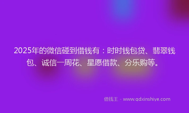 2025年的微信碰到借钱有：时时钱包贷、翡翠钱包、诚信一周花、星愿借款、分乐购等。