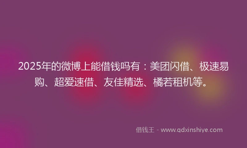 2025年的微博上能借钱吗有：美团闪借、极速易购、超爱速借、友佳精选、橘若租机等。