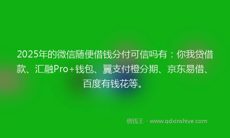 2025年的微信随便借钱分付可信吗有：你我贷借款、汇融Pro+钱包、翼支付橙分期、京东易借、百度有钱花等。