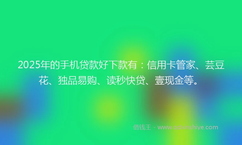 2025年的手机贷款好下款有：信用卡管家、芸豆花、独品易购、读秒快贷、壹现金等。