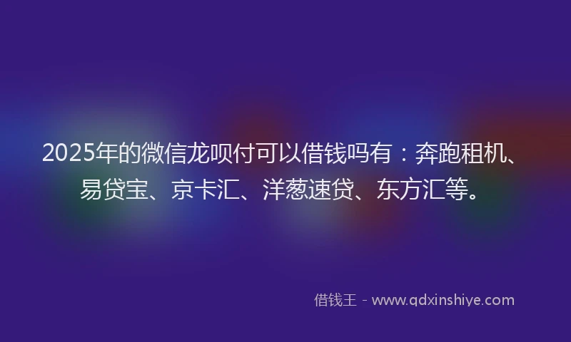 2025年的微信龙呗付可以借钱吗有：奔跑租机、易贷宝、京卡汇、洋葱速贷、东方汇等。