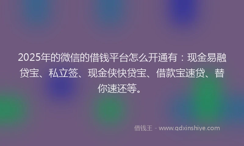 2025年的微信的借钱平台怎么开通有：现金易融贷宝、私立签、现金侠快贷宝、借款宝速贷、替你速还等。