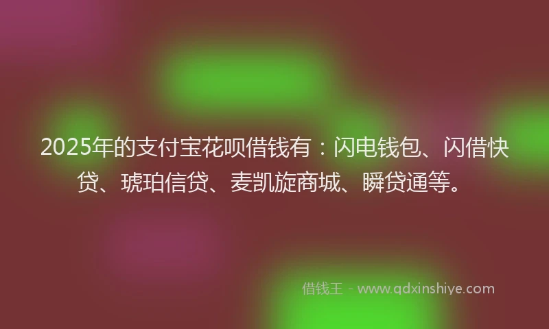 2025年的支付宝花呗借钱有：闪电钱包、闪借快贷、琥珀信贷、麦凯旋商城、瞬贷通等。