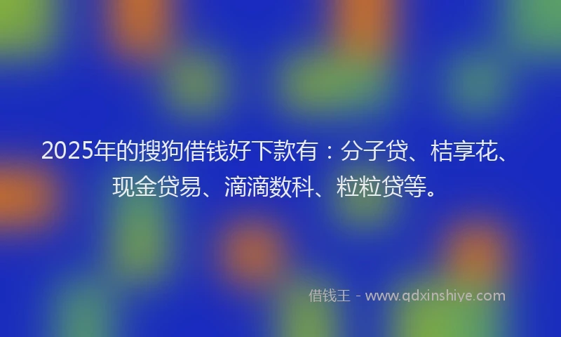 2025年的搜狗借钱好下款有：分子贷、桔享花、现金贷易、滴滴数科、粒粒贷等。