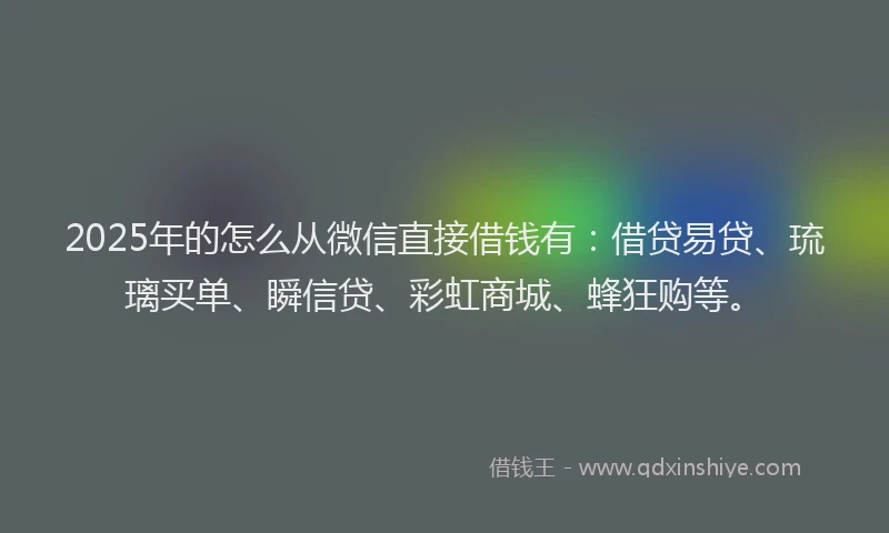2025年的怎么从微信直接借钱有：借贷易贷、琉璃买单、瞬信贷、彩虹商城、蜂狂购等。