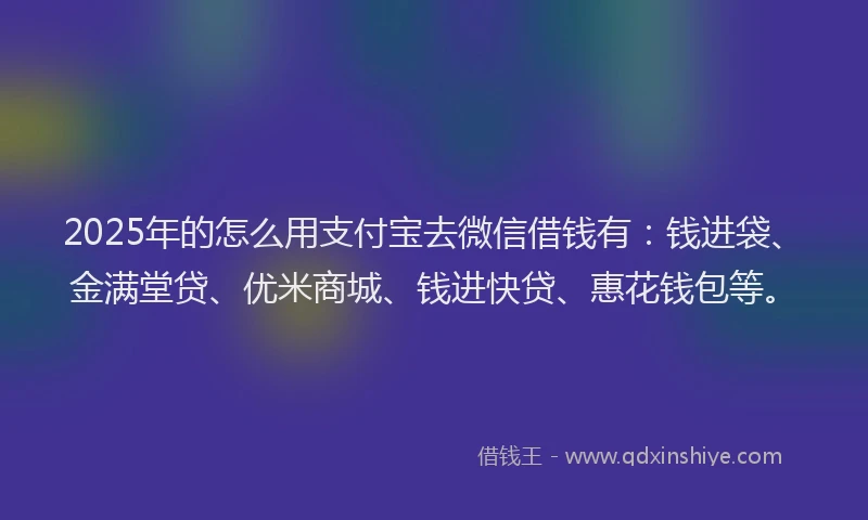 2025年的怎么用支付宝去微信借钱有：钱进袋、金满堂贷、优米商城、钱进快贷、惠花钱包等。