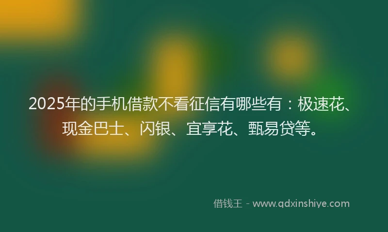 2025年的手机借款不看征信有哪些有：极速花、现金巴士、闪银、宜享花、甄易贷等。