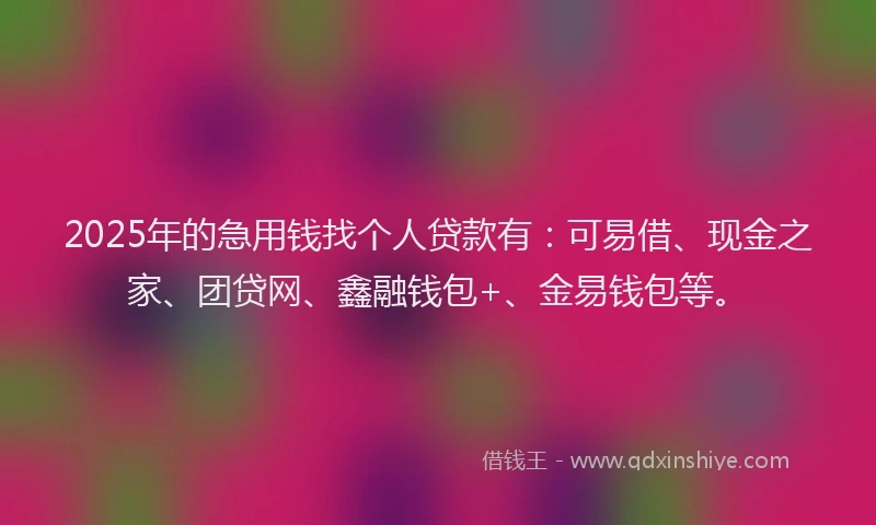 2025年的急用钱找个人贷款有：可易借、现金之家、团贷网、鑫融钱包+、金易钱包等。