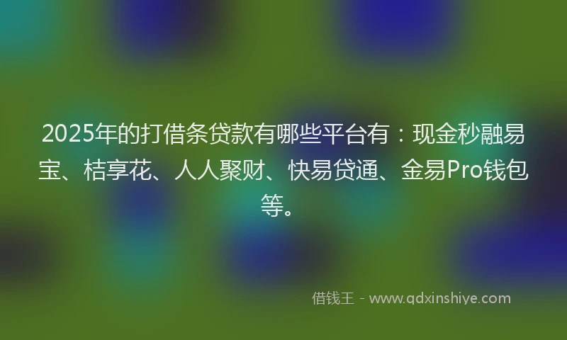 2025年的打借条贷款有哪些平台有：现金秒融易宝、桔享花、人人聚财、快易贷通、金易Pro钱包等。