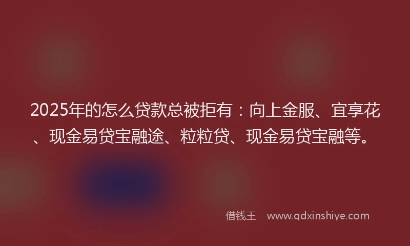 2025年的怎么贷款总被拒有：向上金服、宜享花、现金易贷宝融途、粒粒贷、现金易贷宝融等。