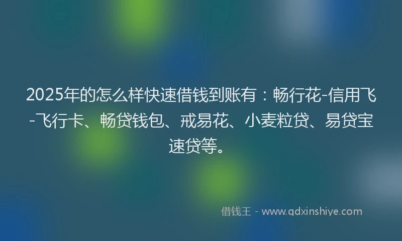 2025年的怎么样快速借钱到账有：畅行花-信用飞-飞行卡、畅贷钱包、戒易花、小麦粒贷、易贷宝速贷等。