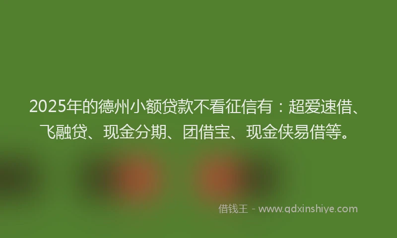 2025年的德州小额贷款不看征信有：超爱速借、飞融贷、现金分期、团借宝、现金侠易借等。