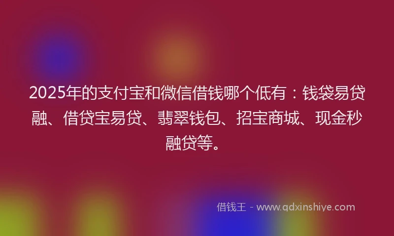 2025年的支付宝和微信借钱哪个低有：钱袋易贷融、借贷宝易贷、翡翠钱包、招宝商城、现金秒融贷等。