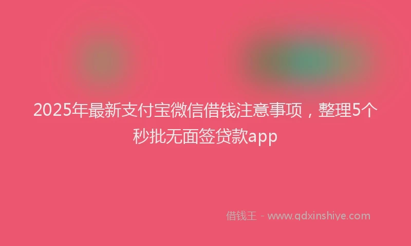 2025年最新支付宝微信借钱注意事项，整理5个秒批无面签贷款app