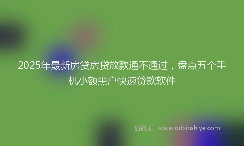 2025年最新房贷房贷放款通不通过，盘点五个手机小额黑户快速贷款软件