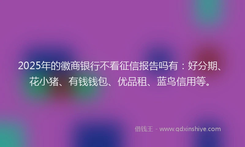 2025年的徽商银行不看征信报告吗有：好分期、花小猪、有钱钱包、优品租、蓝鸟信用等。