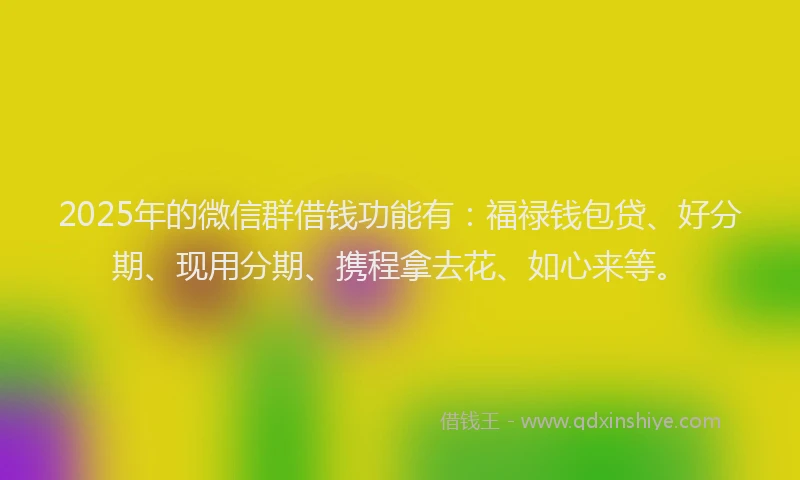 2025年的微信群借钱功能有：福禄钱包贷、好分期、现用分期、携程拿去花、如心来等。